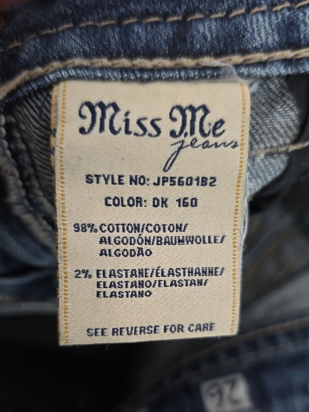 Miss Me Blue Denim Embroidered Bling Low Rise Bootcut Jeans Size 26 - Picture 9 of 11